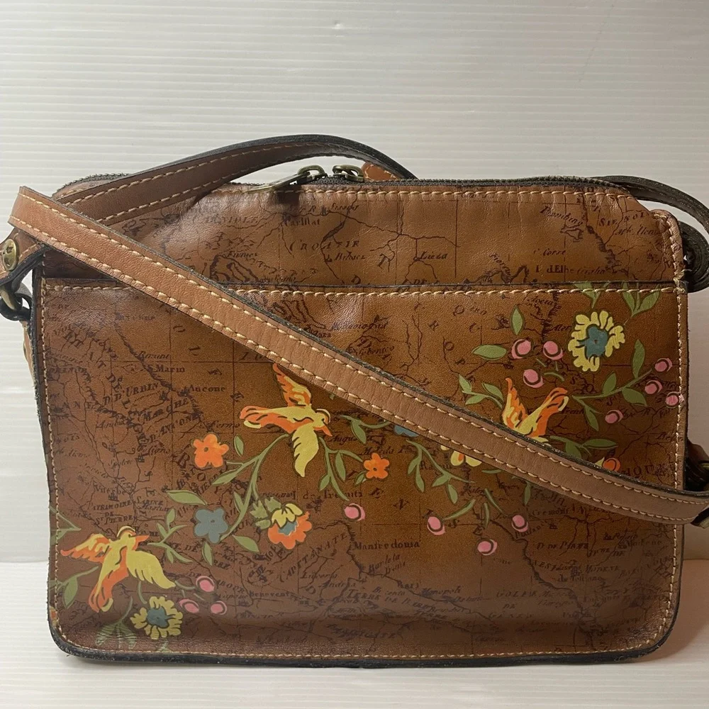Patricia Nash Poppy Floral Bird Leather Map Crossbody - Picture 1 of 13